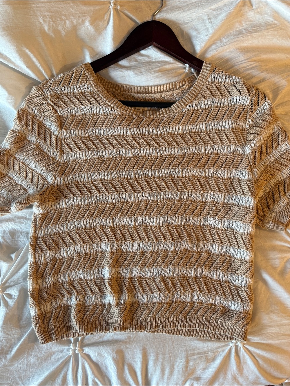 NWOT Women's Short-Sleeve Knit Sweater - Beige